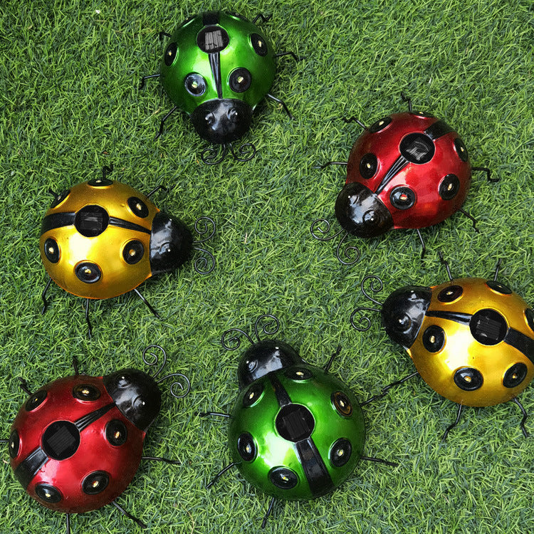 Decorative Solar-Powered Metal Ladybug Garden Lights With Warm LED Accents Bowlift