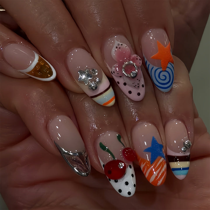 Artificial nails with creative design and sparkling accents Bowlift