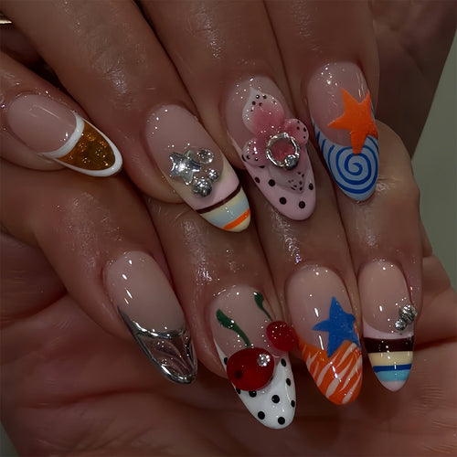 Artificial nails with creative design and sparkling accents Bowlift