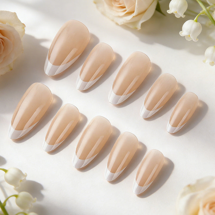 Elegant French Tip Stiletto Press-On Nails Bowlift
