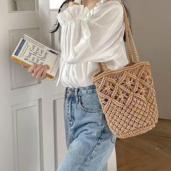 Hand-knotted synthetic fiber bag Bowlift