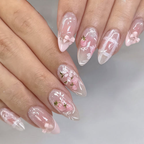 Artistic Nail Extensions with Floral Design Bowlift