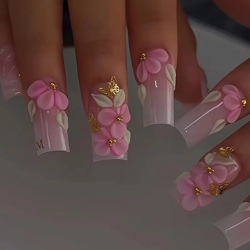 Floral-Accent Press-On Nail Art Bowlift