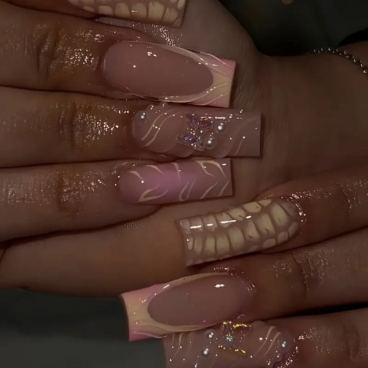 Premium Artistic Long-Length Press-On Nails Bowlift