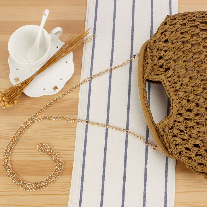 Beach Shoulder Bag Made of Natural Weave with Elegant Chain Decoration Bowlift