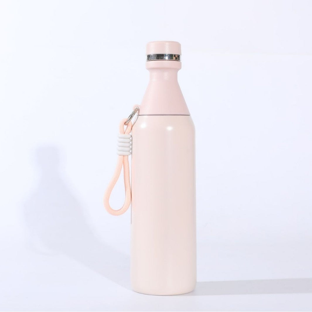 Ladies insulated stainless steel drinking bottle with practical carrying handle Bowlift