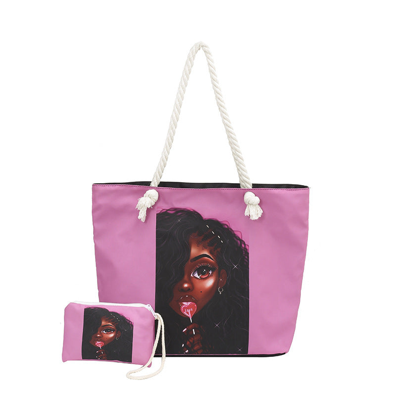 WoStylish Graphic Print Beach Tote Bag Bowlift
