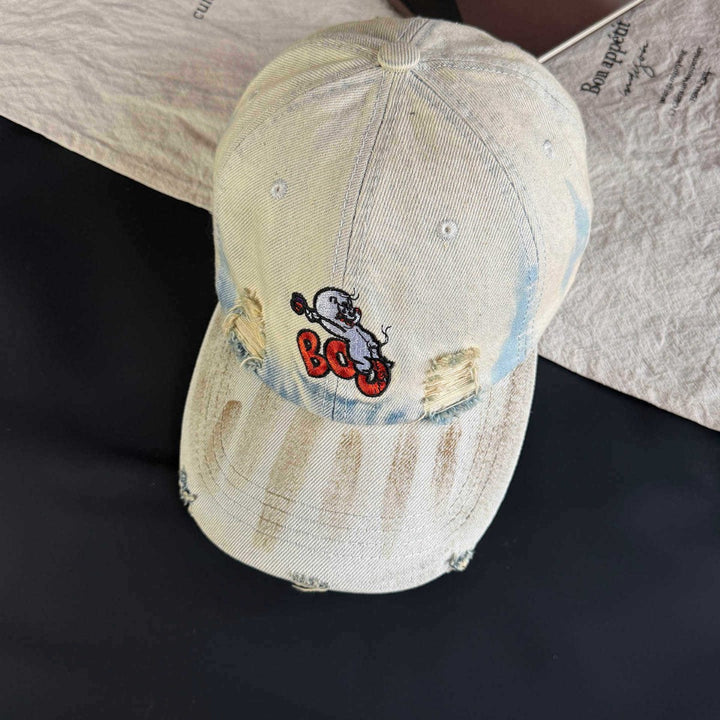 Women's Vintage-Inspired Distressed Embroidered Cap Bowlift