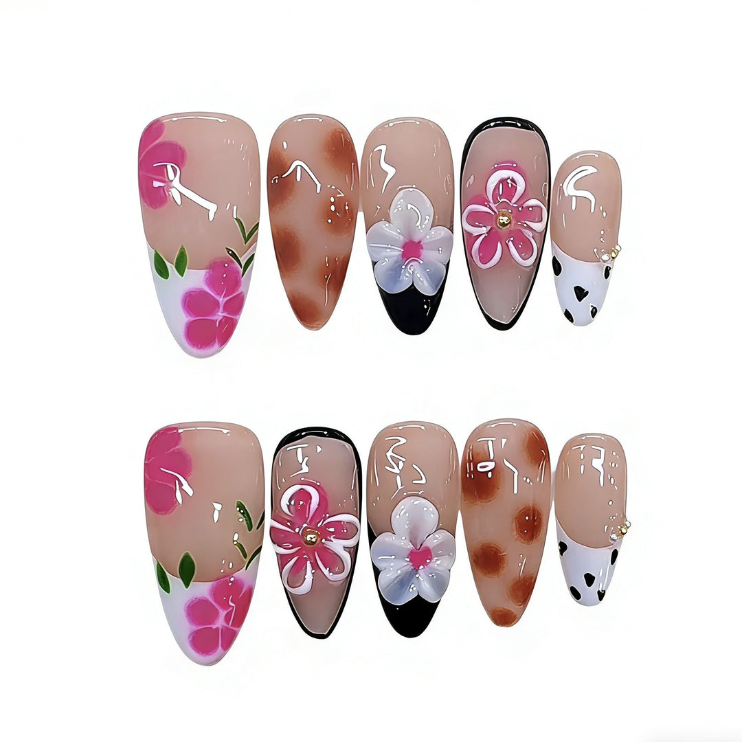 Artistic Floral Press-On Nail Set Bowlift 1787296026