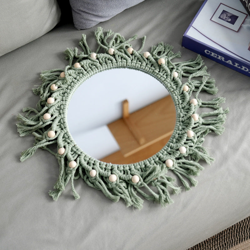 Hand-knotted mirror with macrame border