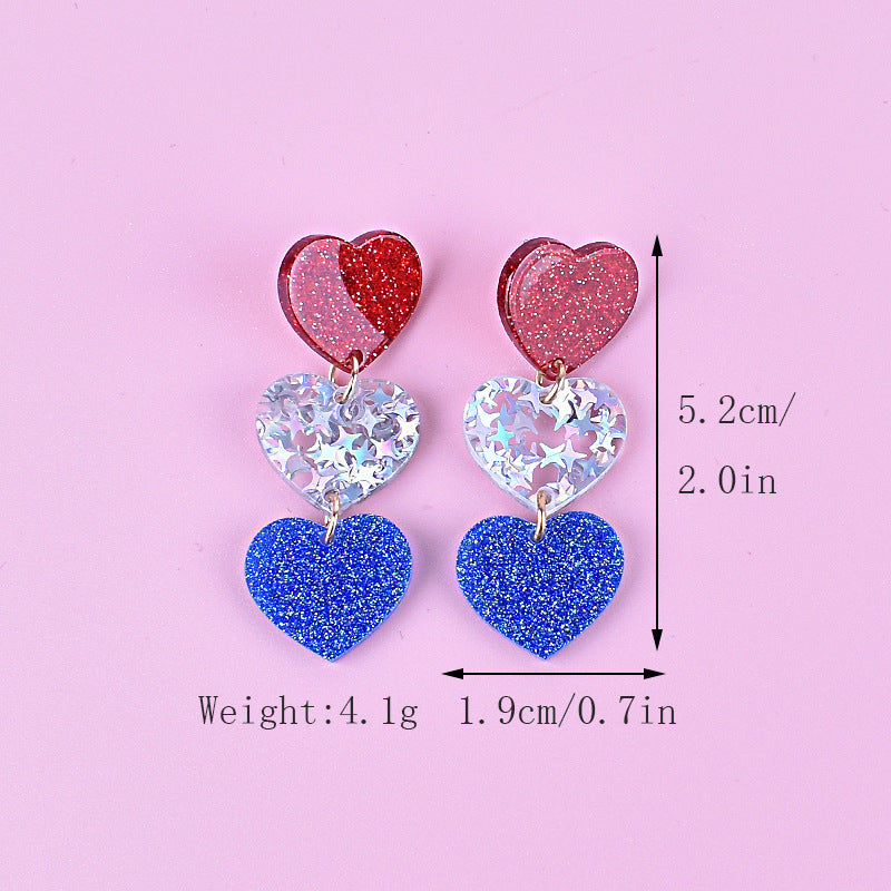Women's nan triple star dangle glitter resin earrings with hypoallergenic hooks Bowlift