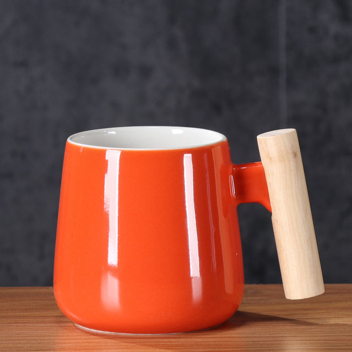 Ceramic Coffee Mug with Ergonomic Wooden Handle Bowlift