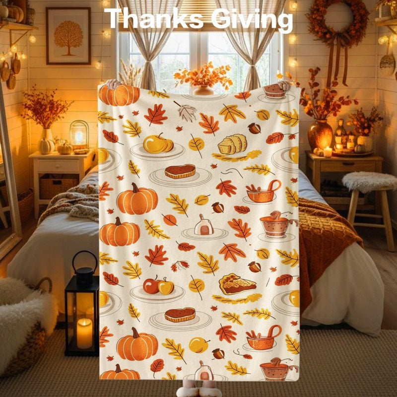 Thanksgiving-Themed Cozy Fleece Blanket