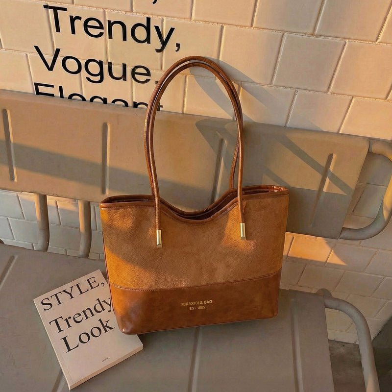 WoStylish Suede and Leather Shoulder Tote Bag Bowlift