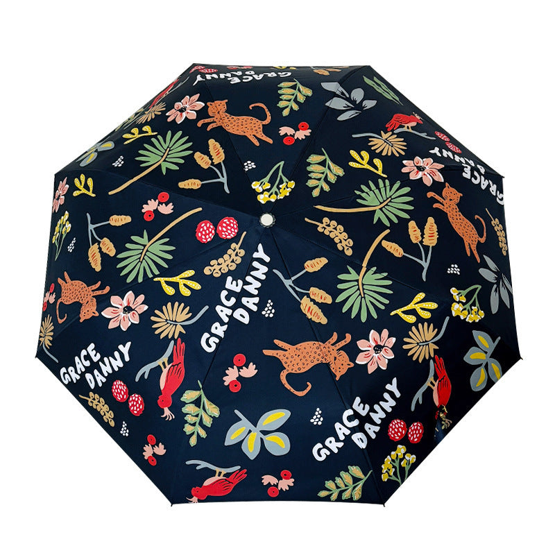 Women Folding Umbrella with Striking Flower Pattern Bowlift