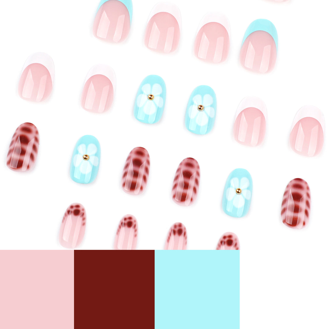 Artificial nail art with floral and geometric elements Bowlift