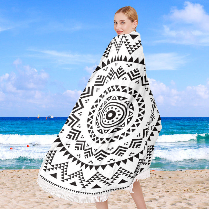 Round beach towel with colorful tropical motif Bowlift