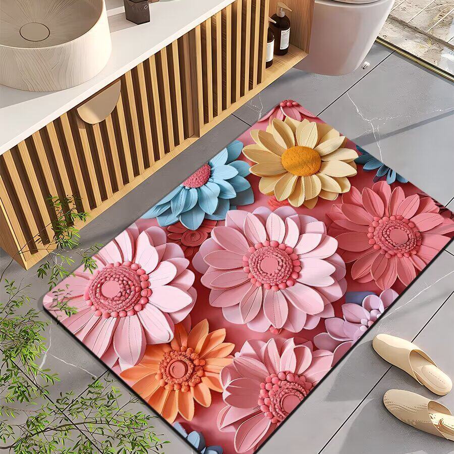 Floral-Themed Non-Slip Bath Mat Bowlift