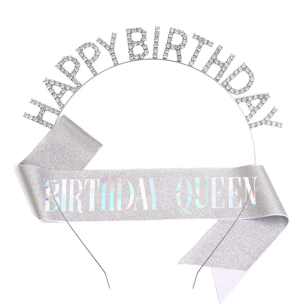 Ladies Glitter Headband with "Happy Birthday" Inscription Bowlift