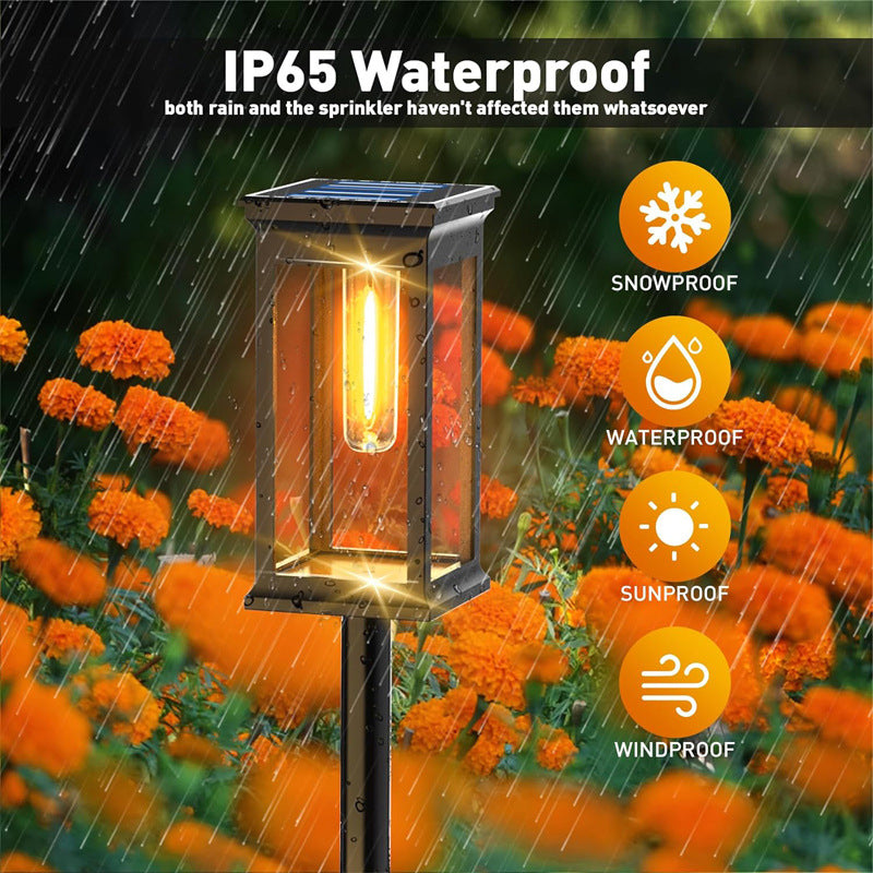 Solar-Powered Warm White LED Glass Lantern Garden Stake Lights Set Bowlift