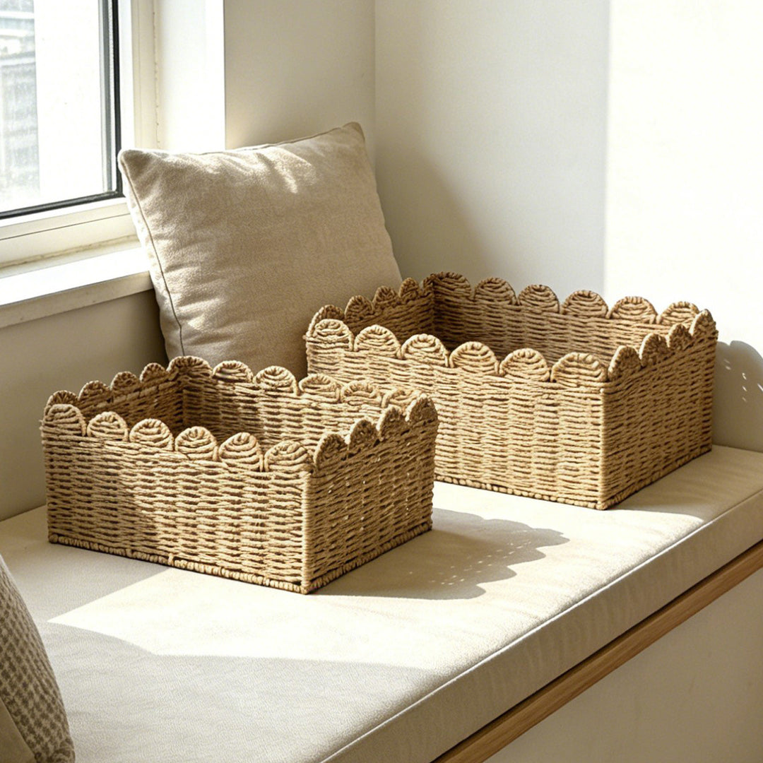 Handcrafted storage basket with playful wave edge Bowlift