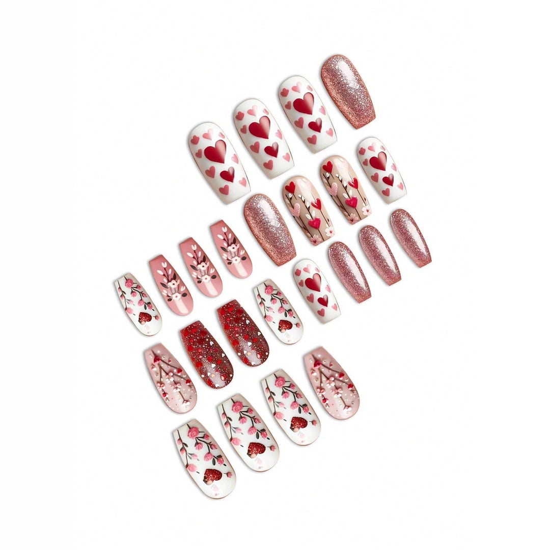 Heart-Themed Decorative Press-On Nail Art Bowlift