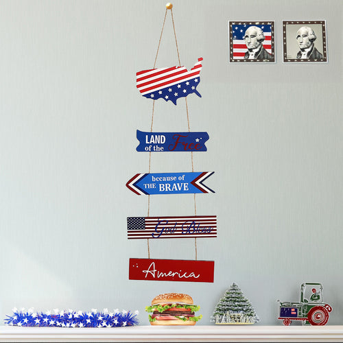 Unisex nan hanging patriotic wood wall decoration with multi-part panels and rope suspension Bowlift