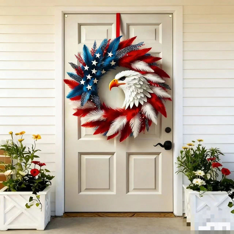 Unisex nan patriotic mesh sunflower wreath with star cutouts and rustic rope hanger Bowlift