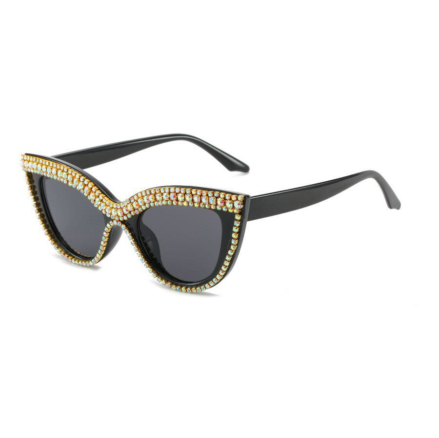 Glamorous Rhinestone-Embellished Shield Sunglasses Bowlift