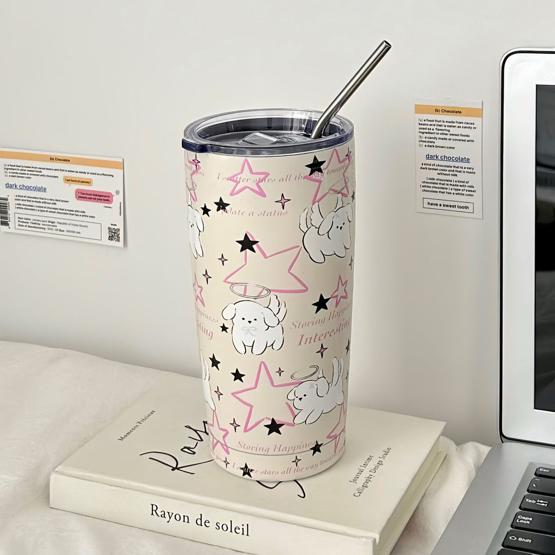 Women's insulated drinking cup with secure silicone lid and fun dog design Bowlift