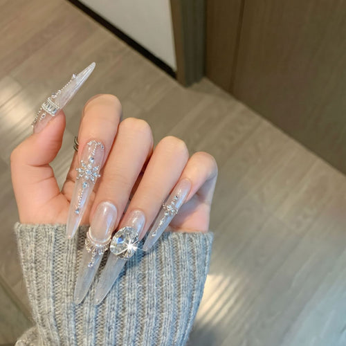 Premium Rhinestone-Embellished Press-On Nail Set Bowlift