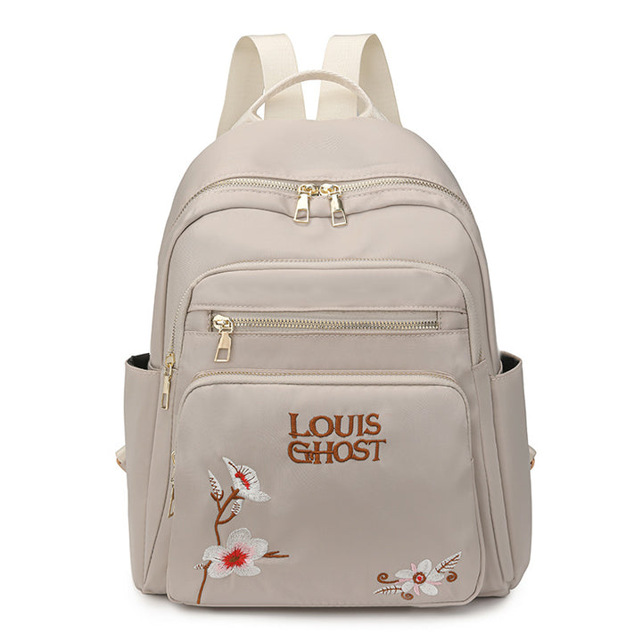Embroidered Multi-Pocket Backpack