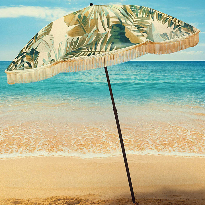 Ladies Beach Sun Protection Umbrella with Elegant Fringe Design Bowlift