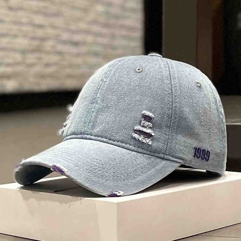 Unisex Distressed Denim Baseball Cap Bowlift