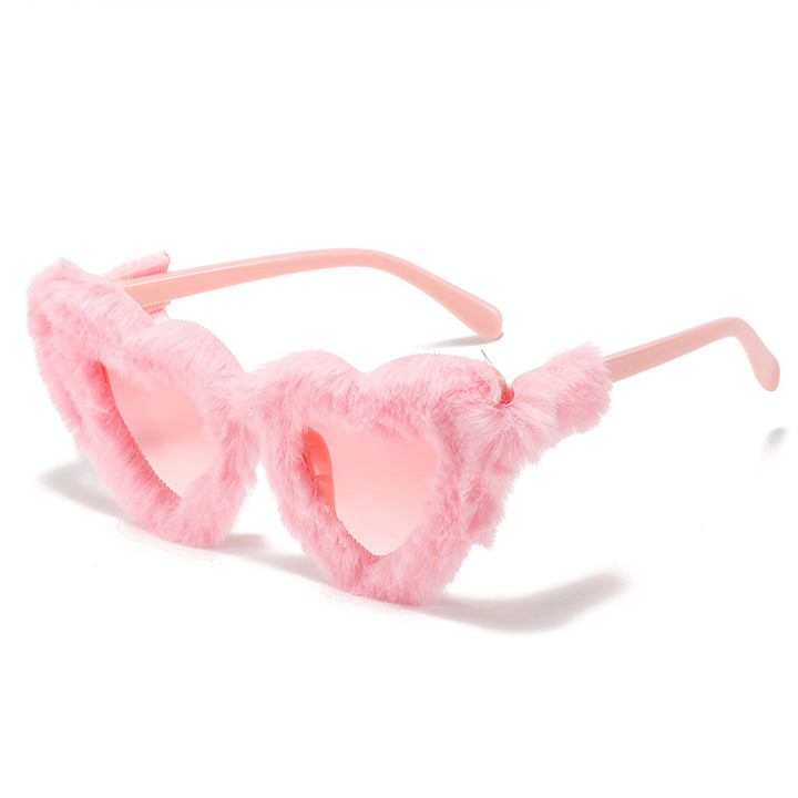 Heart-Shaped Faux Fur Frame Sunglasses Bowlift