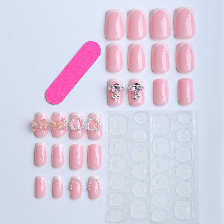 Artificial nails with romantic 3D applications Bowlift