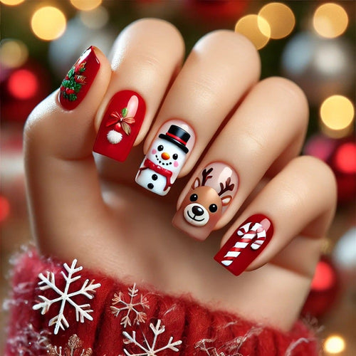 Festive artificial nails in Christmas design Bowlift