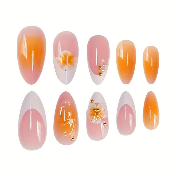 Artistic Floral Design Press-On Nail Set Bowlift