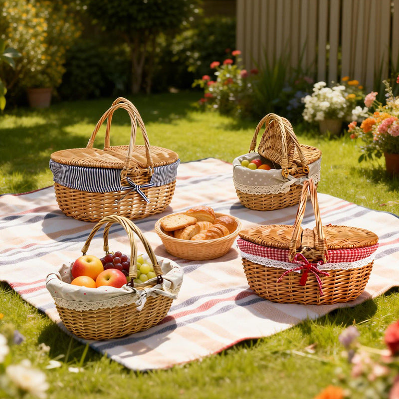 Women braided picnic basket with romantic gingham lining Bowlift
