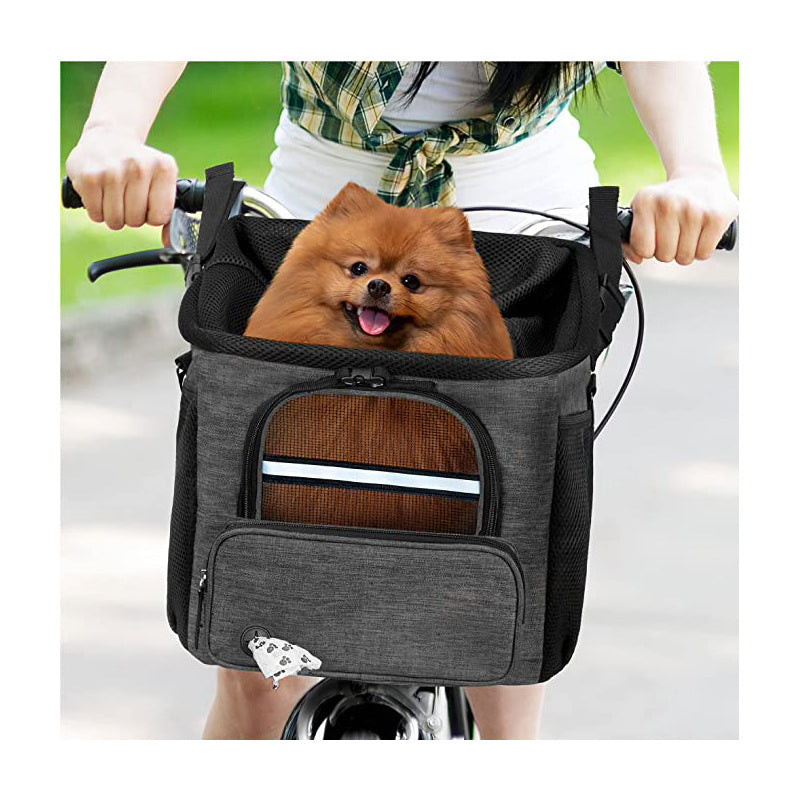 collapsible pet bicycle basket with safety tether breathable mesh and storage pockets Bowlift