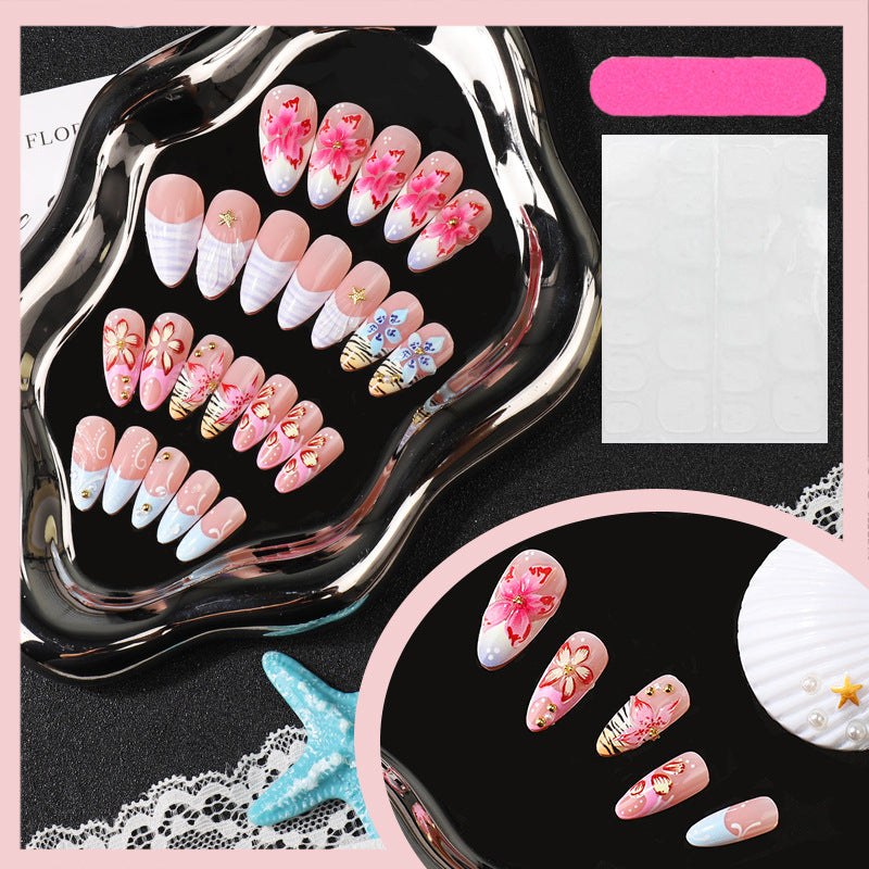 Artistic Floral-Themed Press-On Nail Set Bowlift