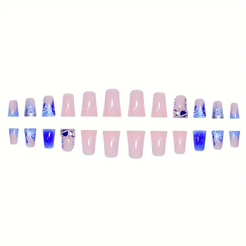 Artistic Acrylic Press-On Nail Set with Gem Accents Bowlift