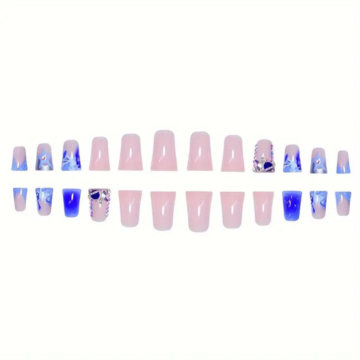 Artistic Acrylic Press-On Nail Set with Gem Accents Bowlift