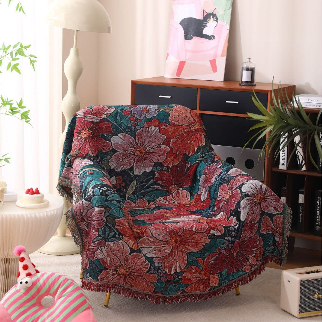 Floral Print Woven Throw Blanket