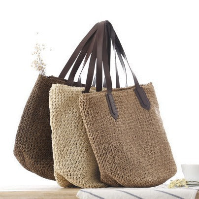 Handbag Made of Woven Natural Material with Sturdy Leather Handles Bowlift