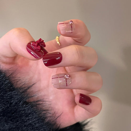 Decorative Press-On Nail Art Extensions with Bow Accents Bowlift