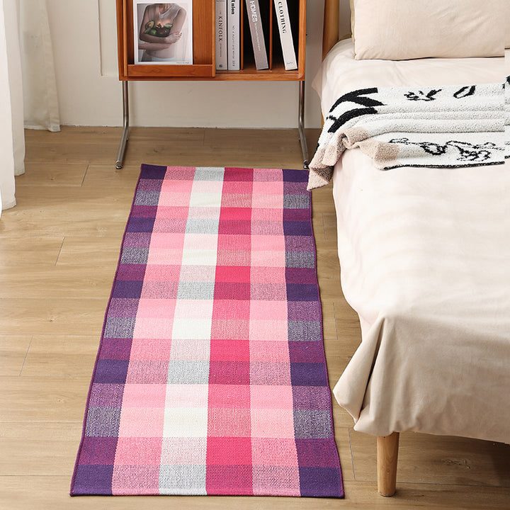 Flat woven bed runner and carpet runner with vibrant checked design Bowlift