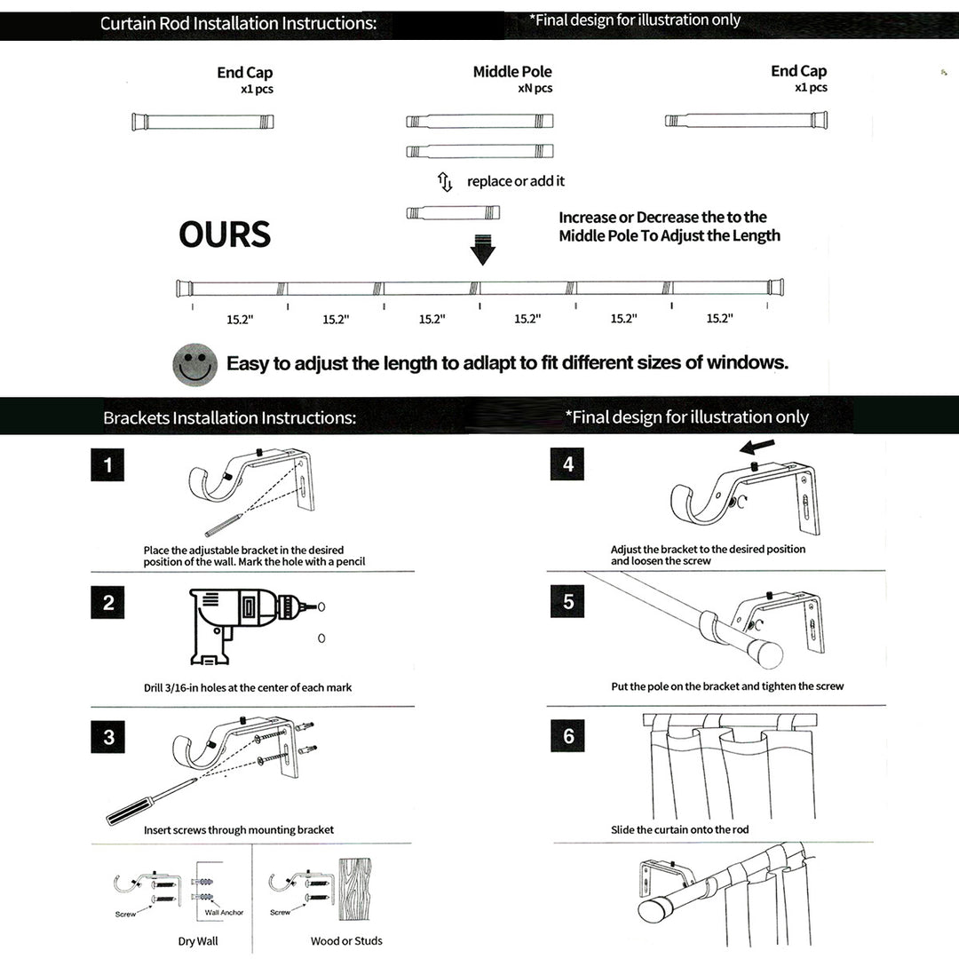 Thermal Insulated Curtain Rod Set