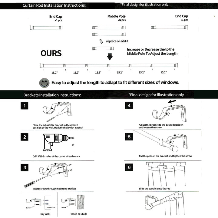 Thermal Insulated Curtain Rod Set