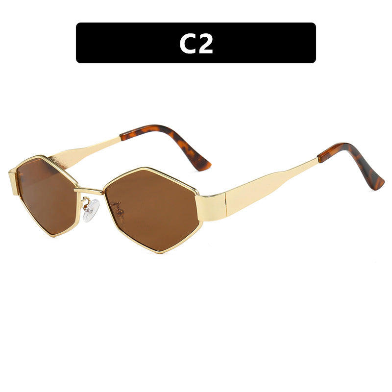 Women's geometric sunglasses with narrow metal frame and polarized lenses Bowlift